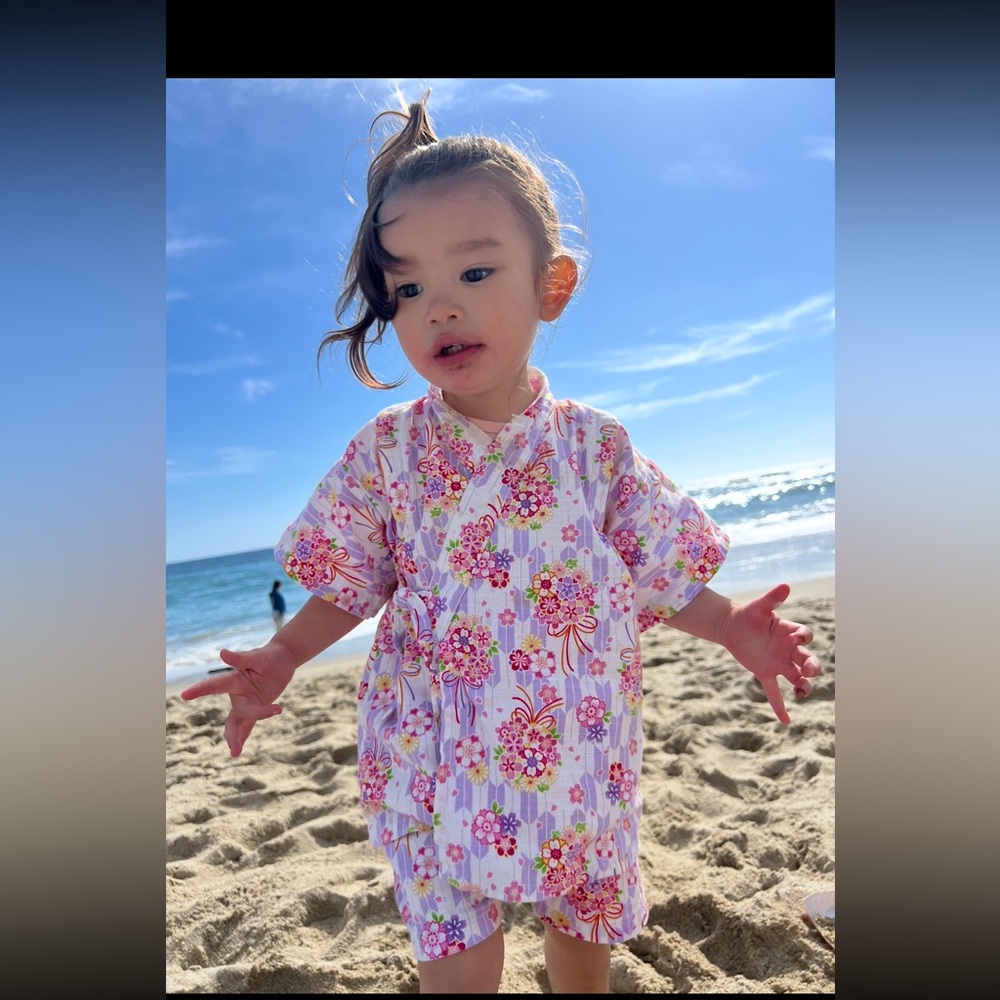 Japanese Floral Kids Kimono Jinbei Set